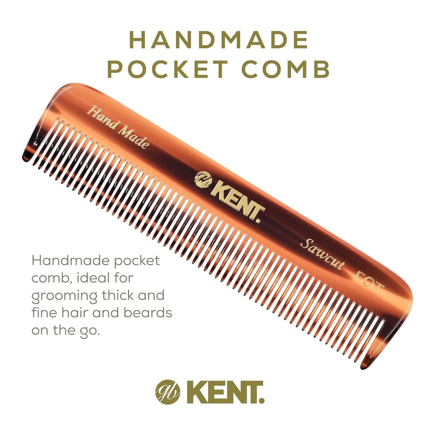 Kent A FOT Tortoiseshell Pocket Comb - Handmade Fine Tooth Hair Comb for Men, Women & Kids | Grooming & Styling Tool
