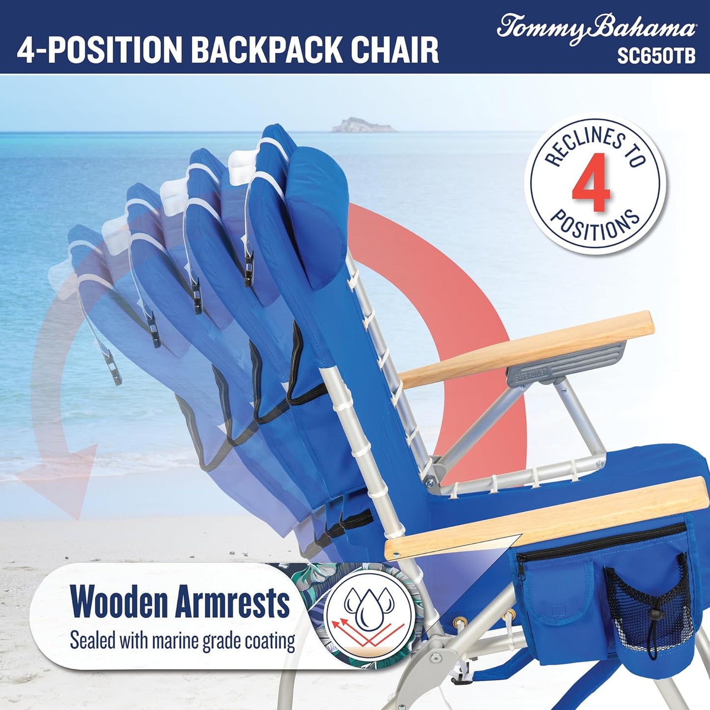 Tommy Bahama Folding Beach Chair - Hi-Boy 17" Seat Height with 4-Position Lace-Up Suspension
