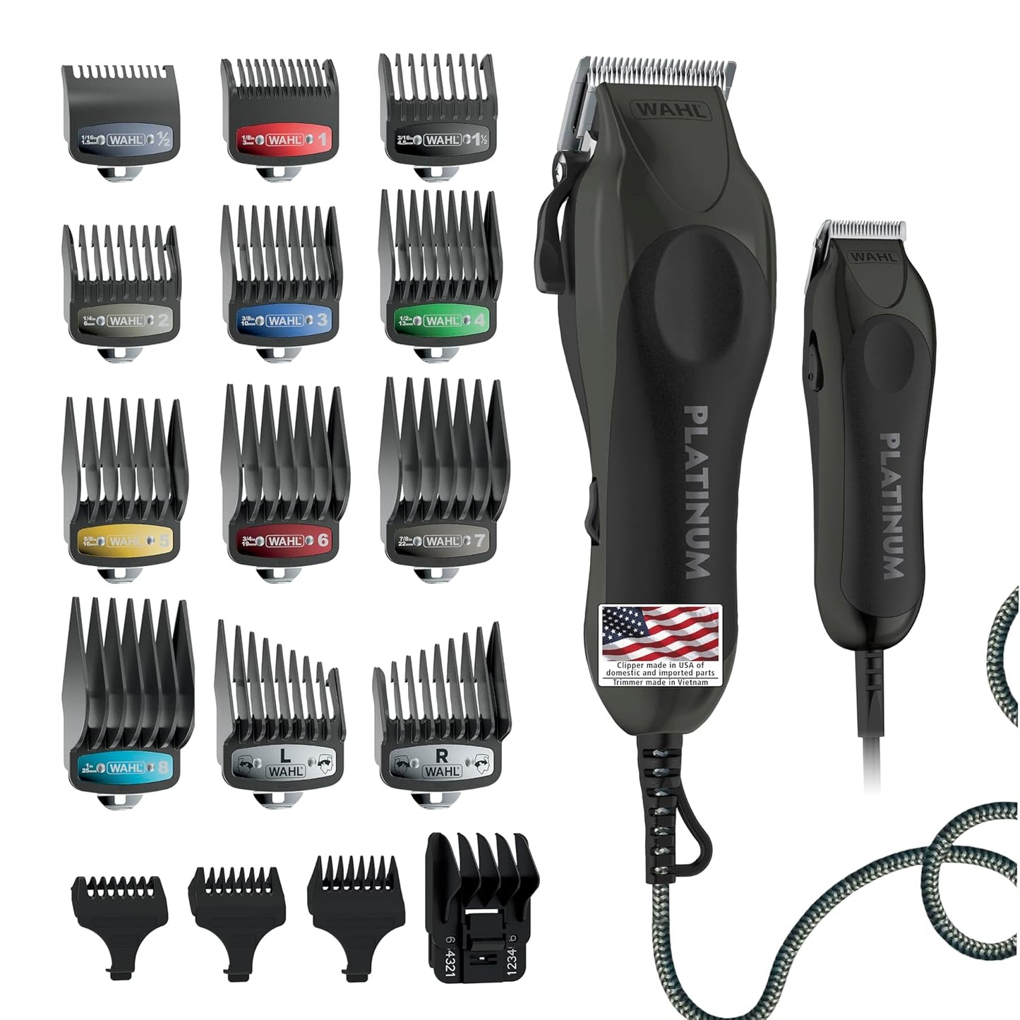 Wahl USA Pro Series Platinum Hair Clipper & Trimmer - Home Haircutting with Color-Coded Combs | Model 79804-100