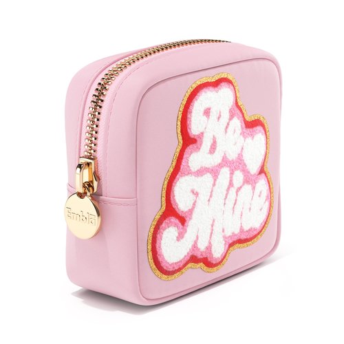 BE MINE Valentine Makeup Bag Travel Cosmetics Pouch and Toiletry Bag, Nylon Zipper Pouch Purse, Cute Make Up Organizer Storage Tote for Women Girls, Travel Skincare Case, Small Makeup Bags, Flamingo