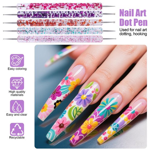 Artdone 38Pcs Nail Striping Tape Lines Kit With Nail Art Pens Dotting Tools And Liner Brushes For Gel Polish Small Detail Drawing Design Paint