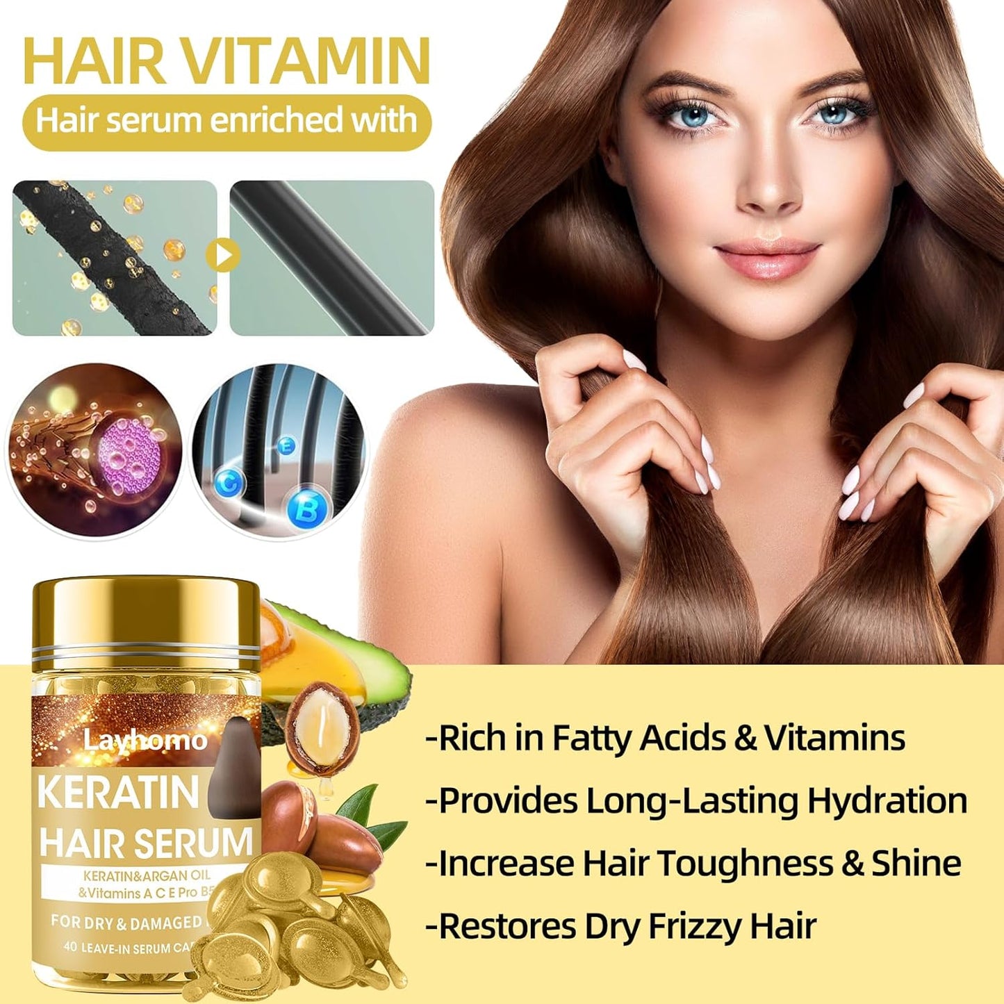 Skiennix Keratin Hair Treatment Serum | Nourishing Anti-Frizz Oil Capsules | Leave-In Conditioner for All Hair Types
