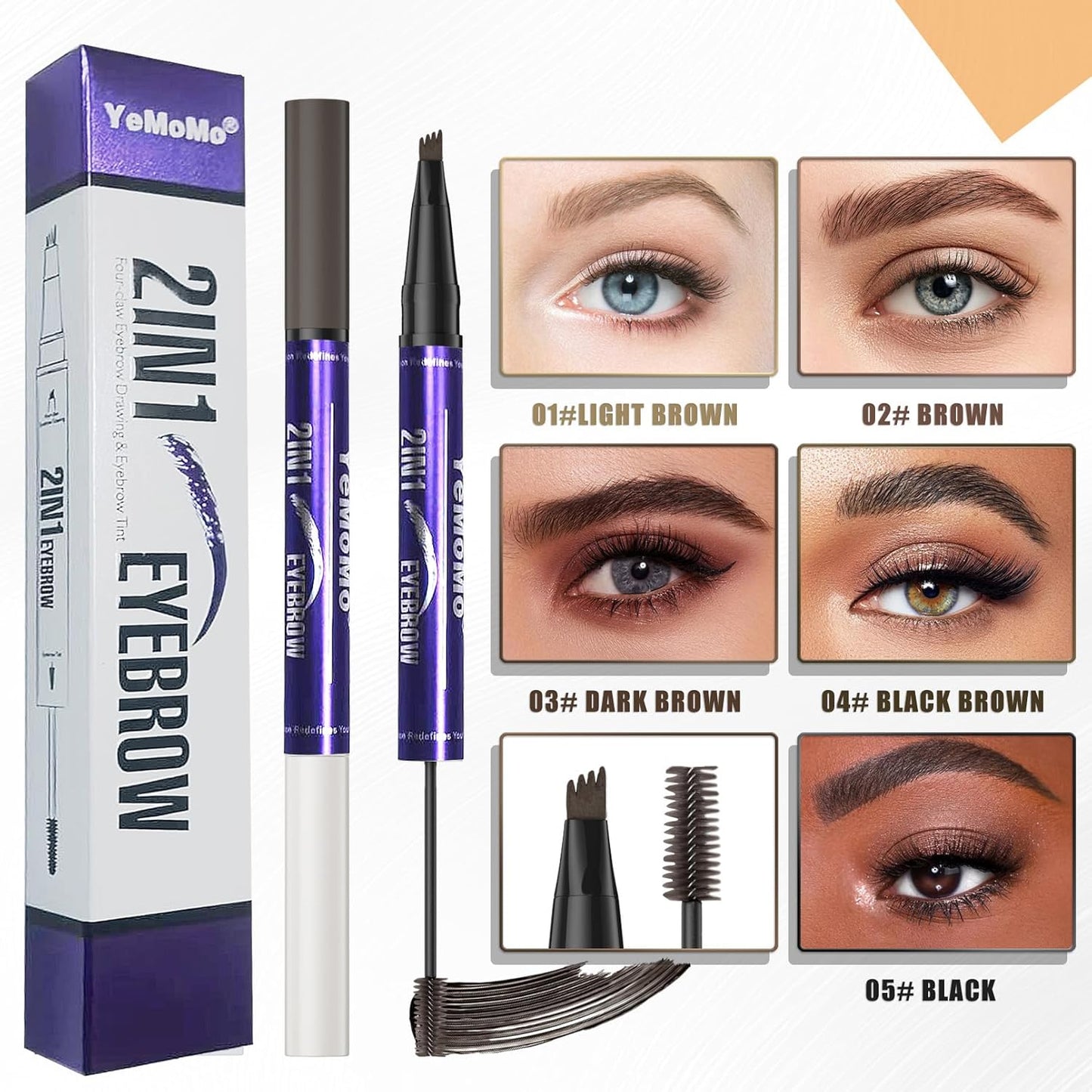 Skiennix 2-in-1 Eyebrow Pen - Waterproof Microblading Pencil with Tinting Gel | 5 Natural Shades, Dark Brown