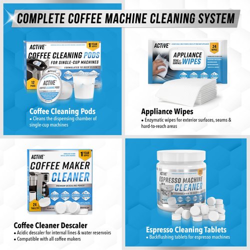 ACTIVE Coffee Machine Descaler Descaling Solution - 32oz (8 Uses) Compatible with Keurig,Nespresso,Breville,Delonghi, Jura, Ninja - Espresso Coffee Maker Cleaner,Coffee Pot Cleaning Limescale Remover