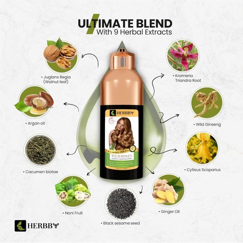 HERBBY Hair Color Shampoo - Gray Coverage & Color Transformation with 9 Herbal Extracts | Long-Lasting Shine, 500ml (Wild Honey)