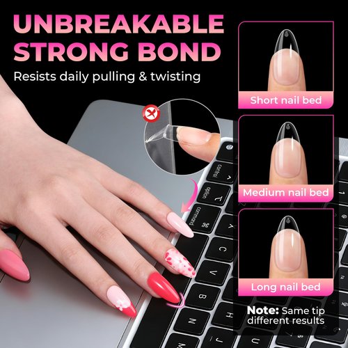 UNA GELLA Almond Nail Tips: 510Pcs Almond Gel Nails Tips 15 Sizes Pre-Etched Full Cover Almond Clear Press on Nails Acrylic False No C Curve Nail Tips for Press on Nail Extensions Home DIY Salon