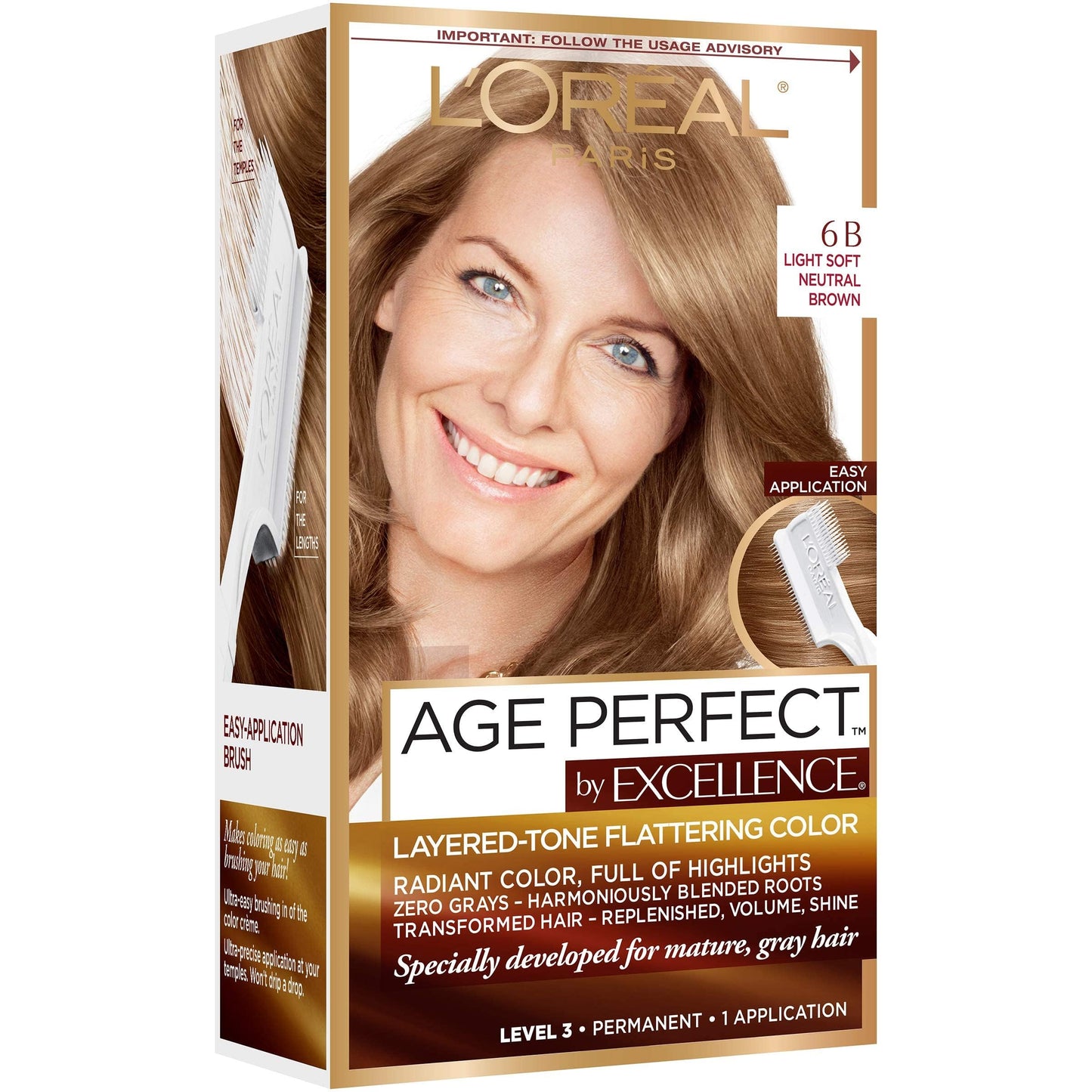 L'Oreal Paris Excellence Age Perfect Layered Tone Flattering Color, 6B Light Soft Neutral Brown (Packaging May Vary)