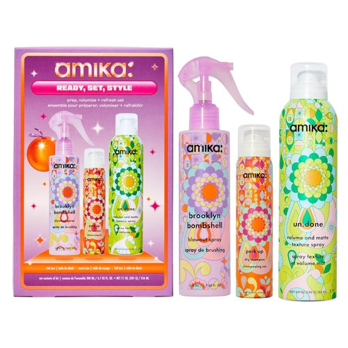 Amika Ready, Set, Style - Prep, Volumize & Refresh Hair Care Set | Perfect for All Hair Types