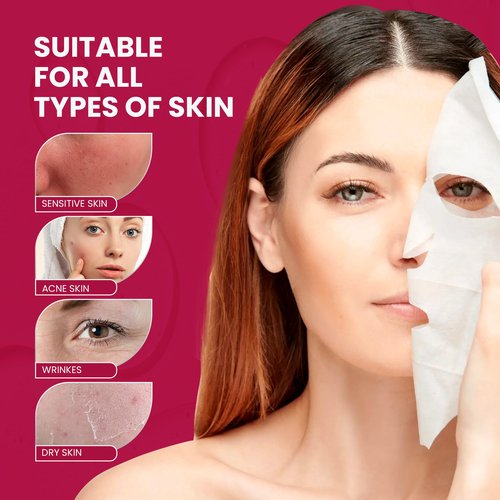 BeautiQueoos Bio Collagen Face Mask - Real Masks Deep Hydration, Reduce Wrinkles, Night Treatment Pore Minimizing Moisturizing Korean Skincare,34g x4ea