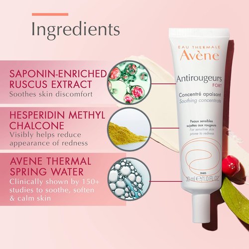 Avène Antirougeurs FORT Soothing Concentrate - Calming Redness Cream, Unscented, 1.01 Fl Oz