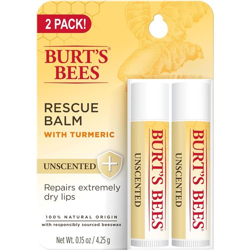 Burt's Bees Unscented Lip Balm - Antioxidant-Rich Turmeric Formula | Natural Care, 2 Tubes, 0.15 oz