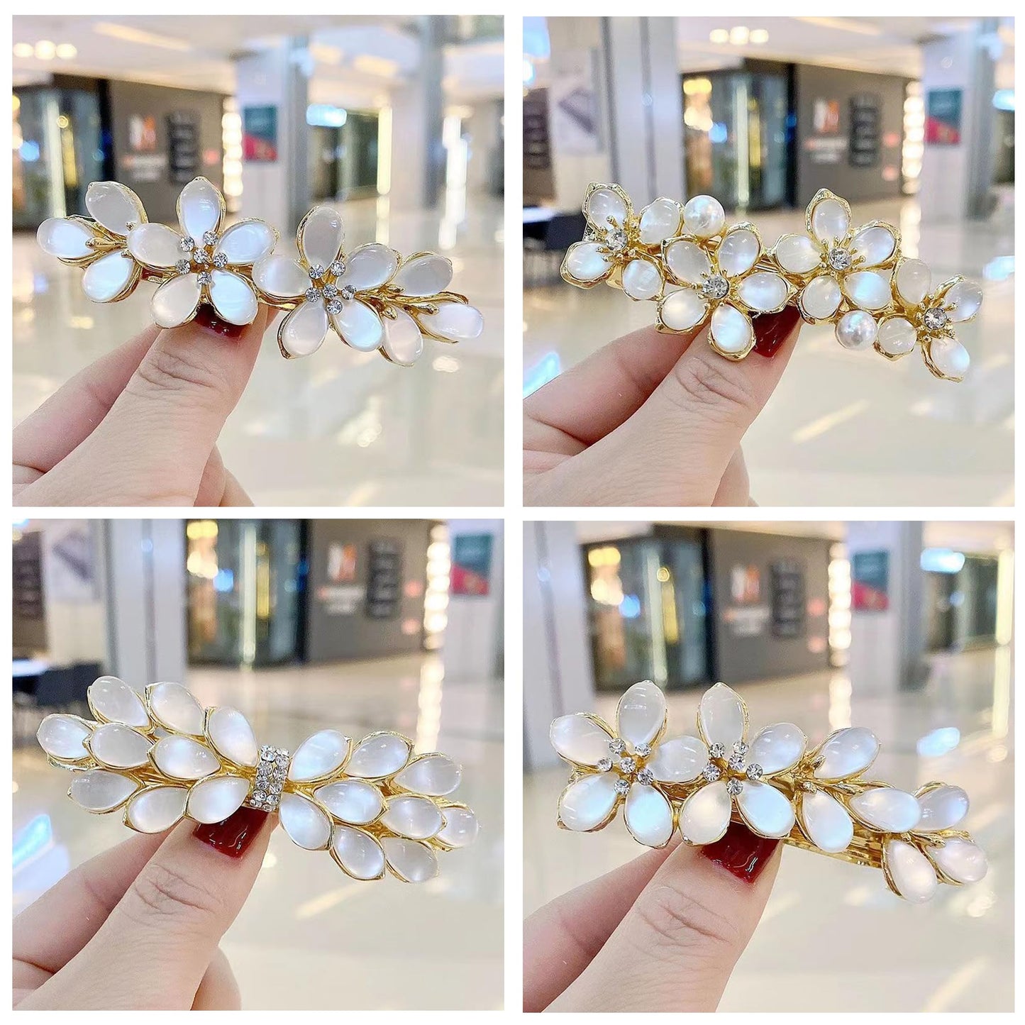 Jakeni Women's Flower Hair Clips with Rhinestones, Opal and Pearls - Elegant Hair Pins and Accessories for Thick Hair