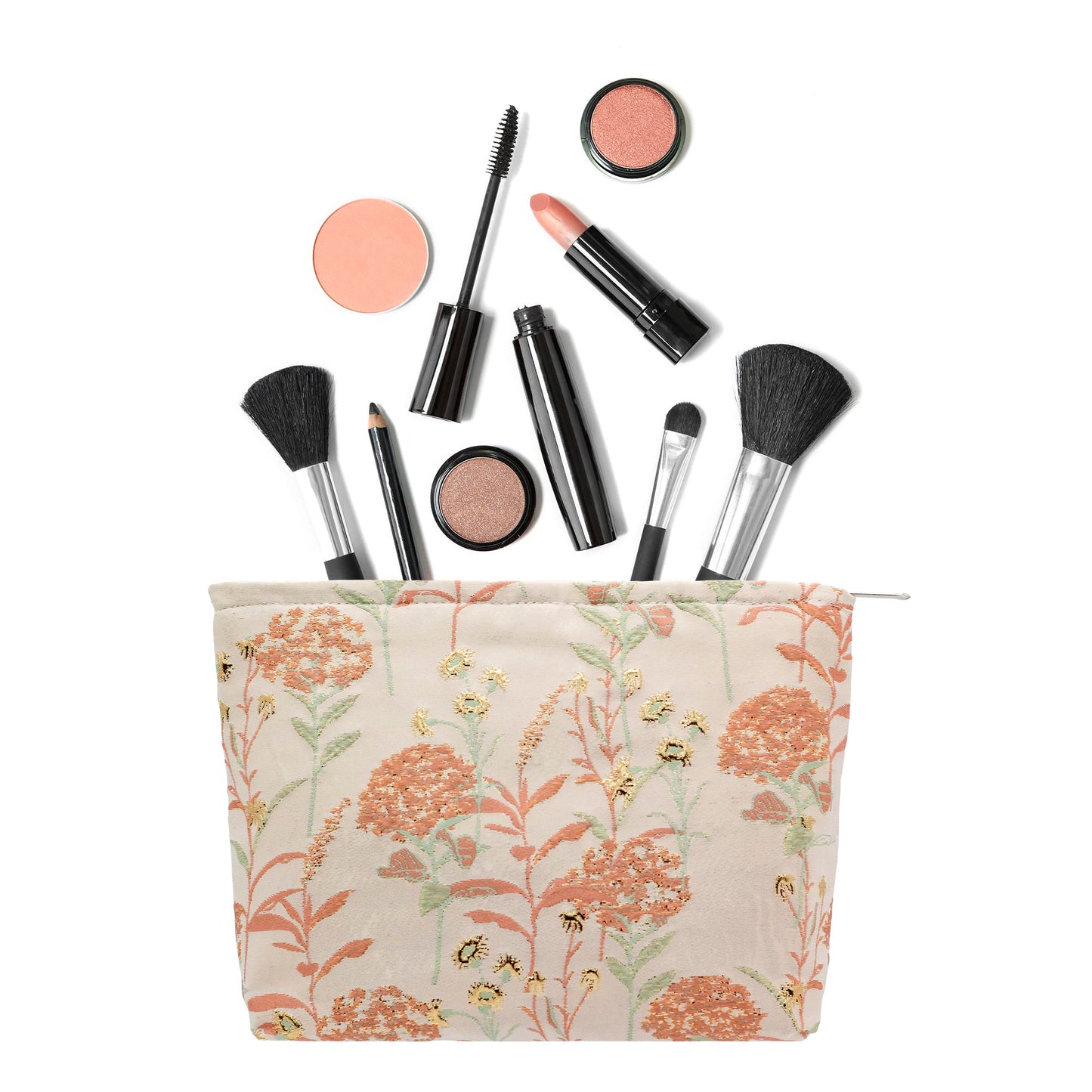 PAZIMIIK Makeup Bags for Purse Zipper Cosmetic Pouch Large Travel Canvas Make Up Organizer Tool Pouch for Women and Girls,Brocade Flower Pink