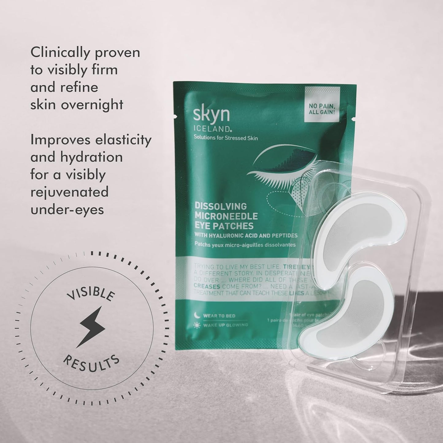 Skyn ICELAND Microneedle Under Eye Patches - 39% Hyaluronic Acid & Peptides for Fine Lines | Vegan, 1 Pair