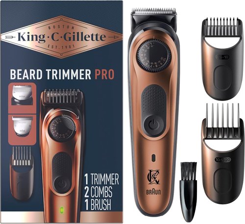 King C. Gillette Beard Trimmer PRO - 40 Length Settings, Cordless Design, Includes T-Blade & Accessories