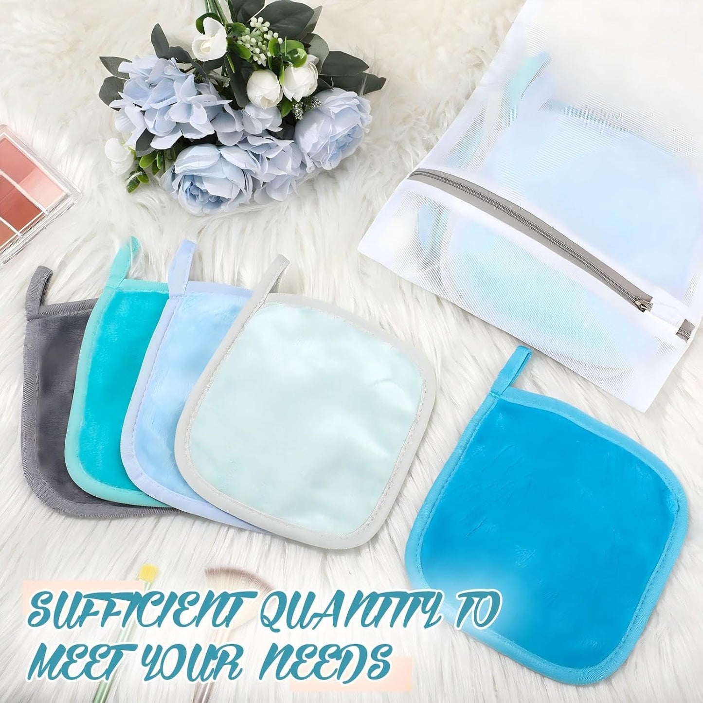 VitalCozy Makeup Remover Cloths - 10 Pack Reusable Microfiber Towels for Effortless Cleansing | Blue