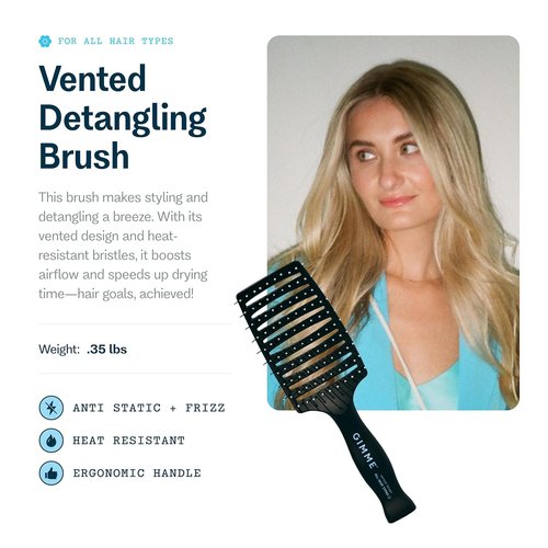 Gimme Beauty Vented Detangling Brush - Heat-Resistant Bristles for Quick Drying - Ideal for All Hair Types