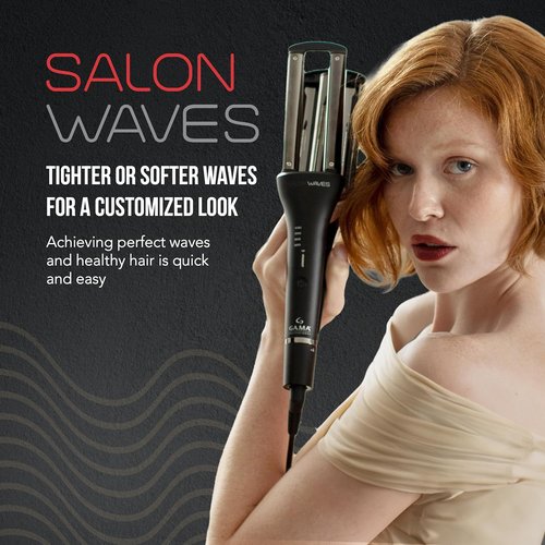 GA.MA Salon Waves Curling Iron - Adjustable 4-Size Titanium Wave Barrels (0.67–0.98″) with LED Display