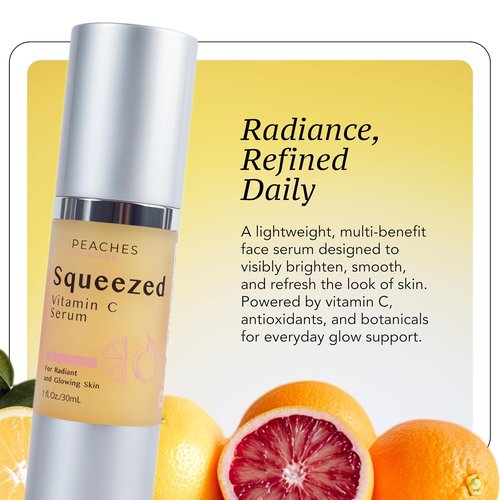 Peaches Skin Care Vitamin C Serum - Lightweight Hydrating Formula with Kakadu Plum & CoQ10 | 1 fl oz
