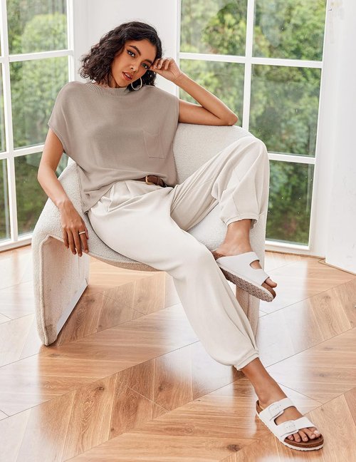 Ekouaer Two-Piece Lounge Set - Cozy Knit Sweater Top & Jogger Pants | Perfect for Relaxation