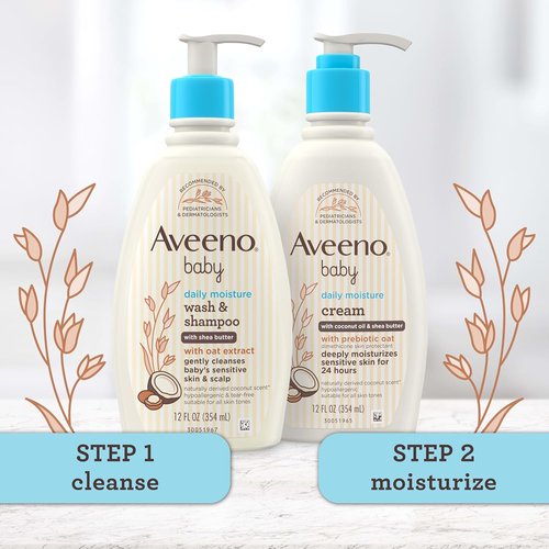 Aveeno Baby Daily Moisturizing 2-in-1 Wash & Shampoo - Gentle Cleanser with Shea Butter & Oat Extract, 12 fl. oz