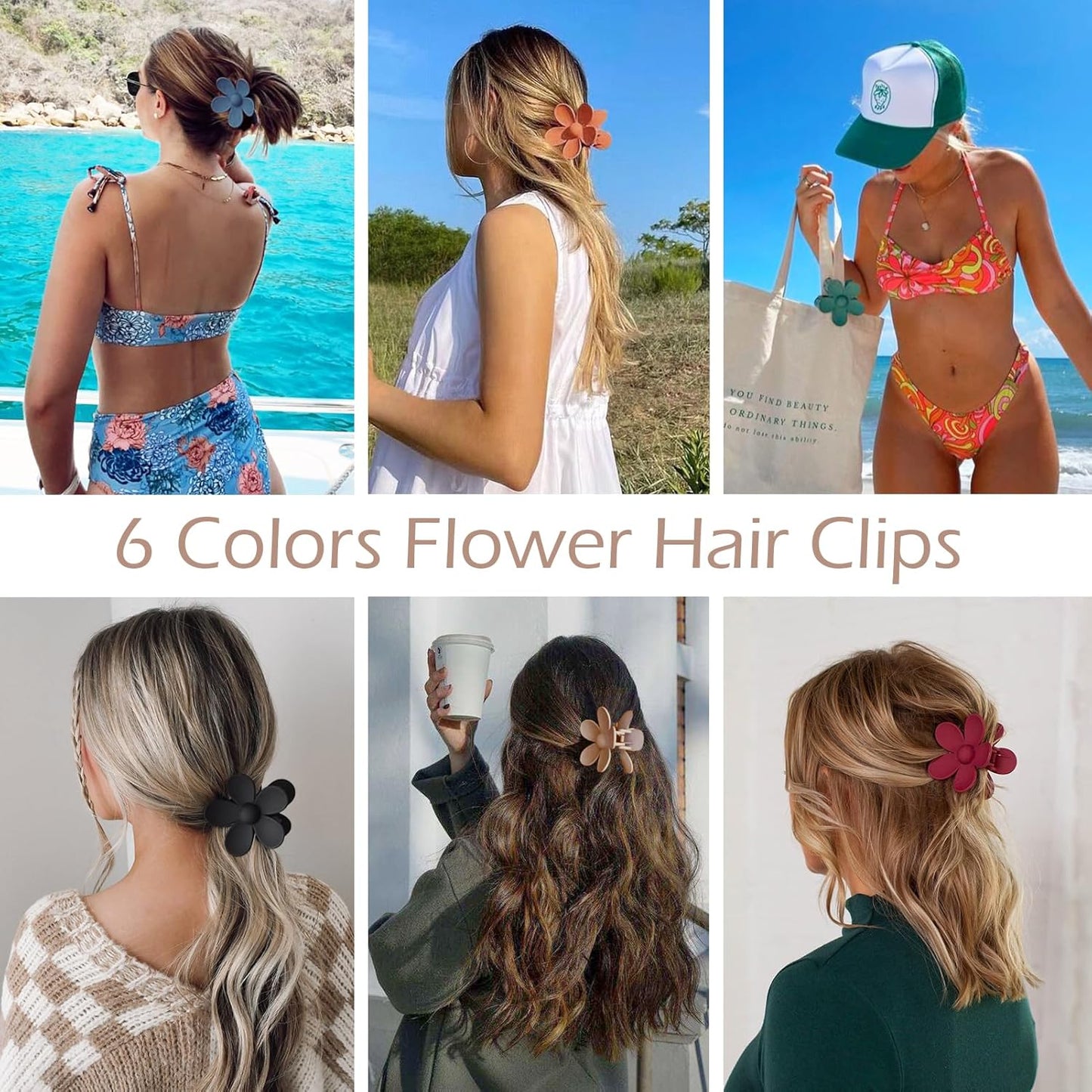 Flower Hair Clips 6 PCS Flower Claw Clips Daisy Clips for Women Matte Large Claw Clips Strong Hold Jaw Clamps Hair Accessories for Thick Hair 6 Colors
