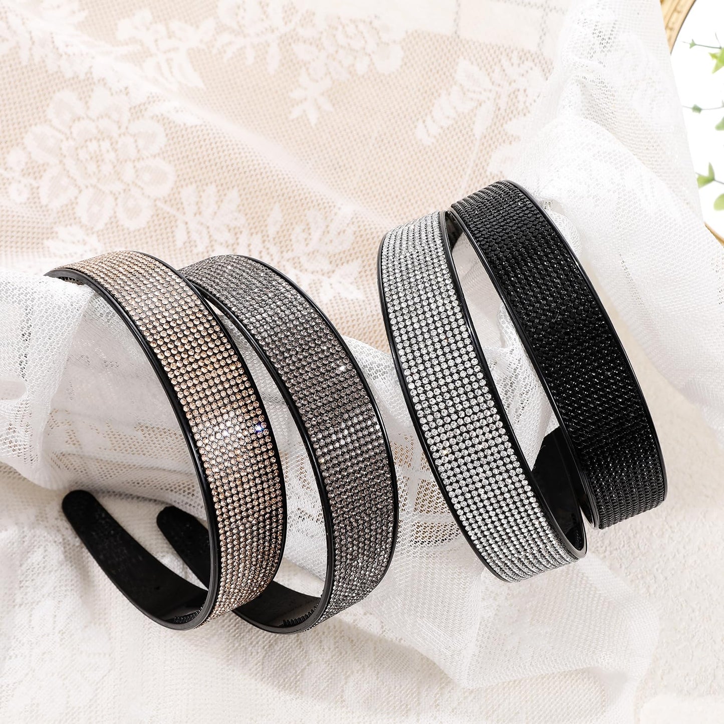 Cutewing 4PCS Solid Rhinestone Headbands for Women Girls Fashion Sparkly Headband with Teeth Glitter Hairbands Non Slip Hair Hoop Bling Decorative Hair Accessories for Ladies