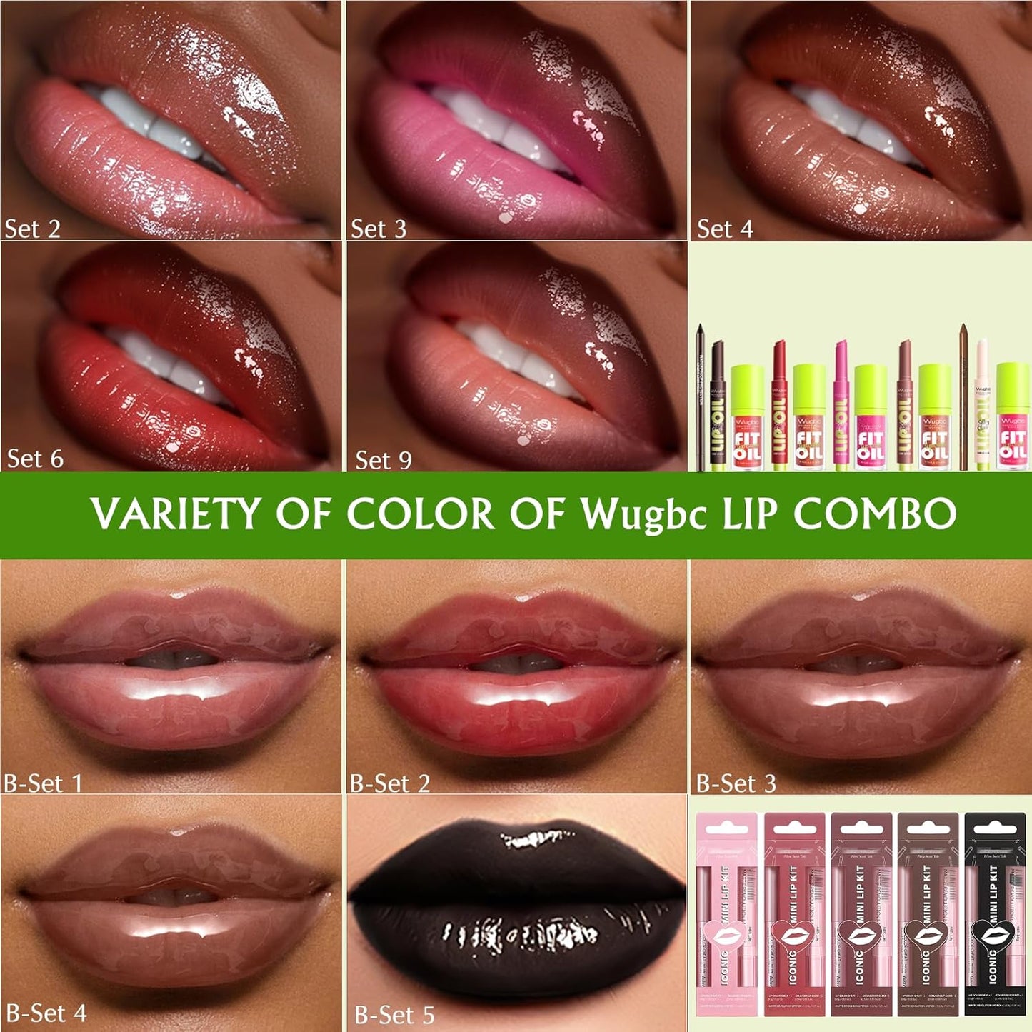 Skiennix Brown Lip Liner & Glitter Lip Gloss Oil - Hydrating Tinted Lip Balm Set for Women