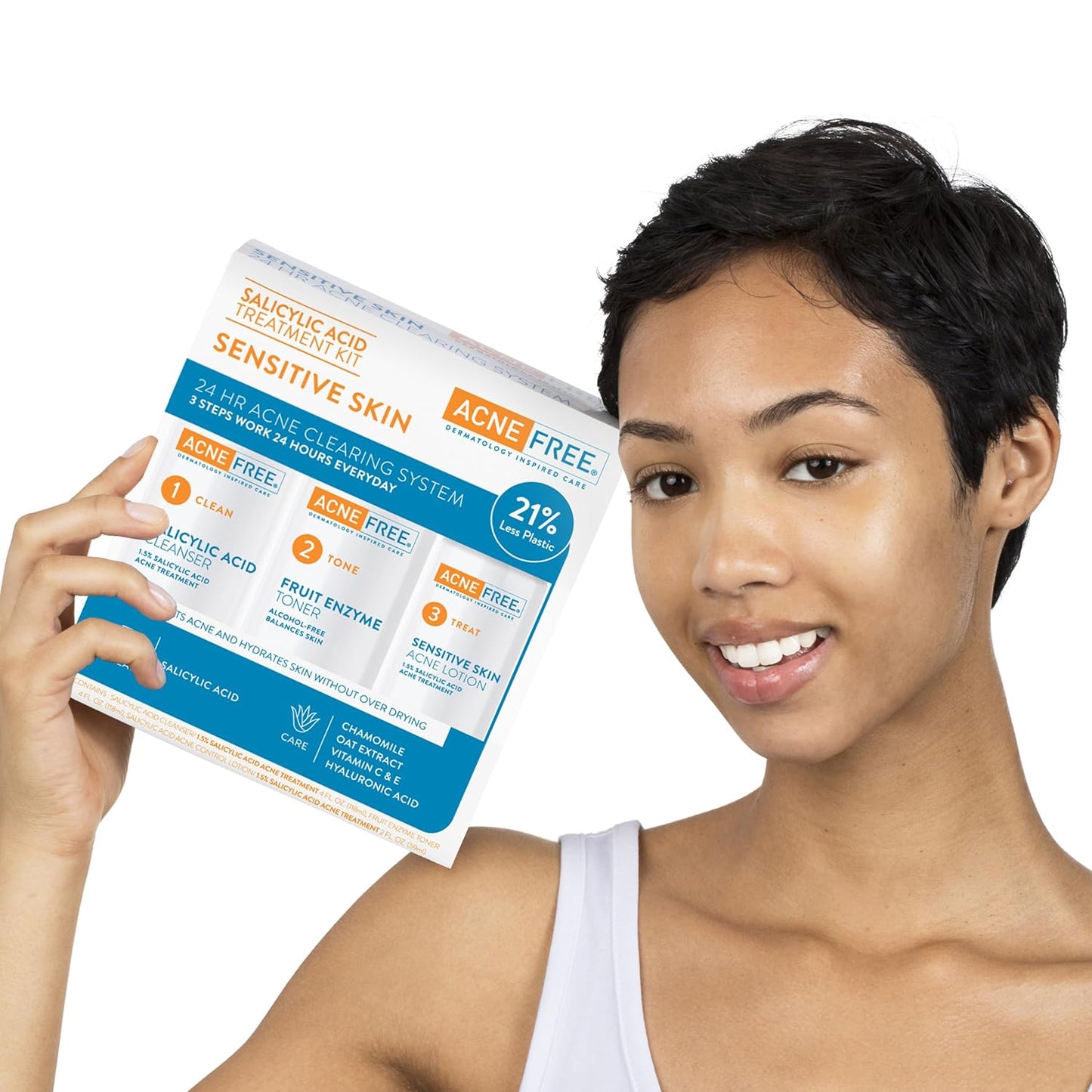 AcneFree 24Hr Acne Clearing System - 3-Step Kit with 1.5% Salicylic Acid for Sensitive Skin