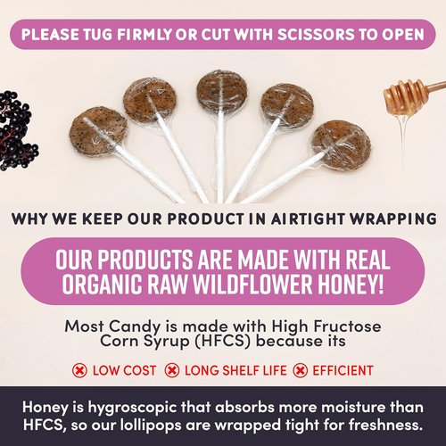 MommaBear Natural Sore Throat Care Lollipops - Organic Elderberry & Honey Cough Relief | 10 Pack, No Artificial Additives