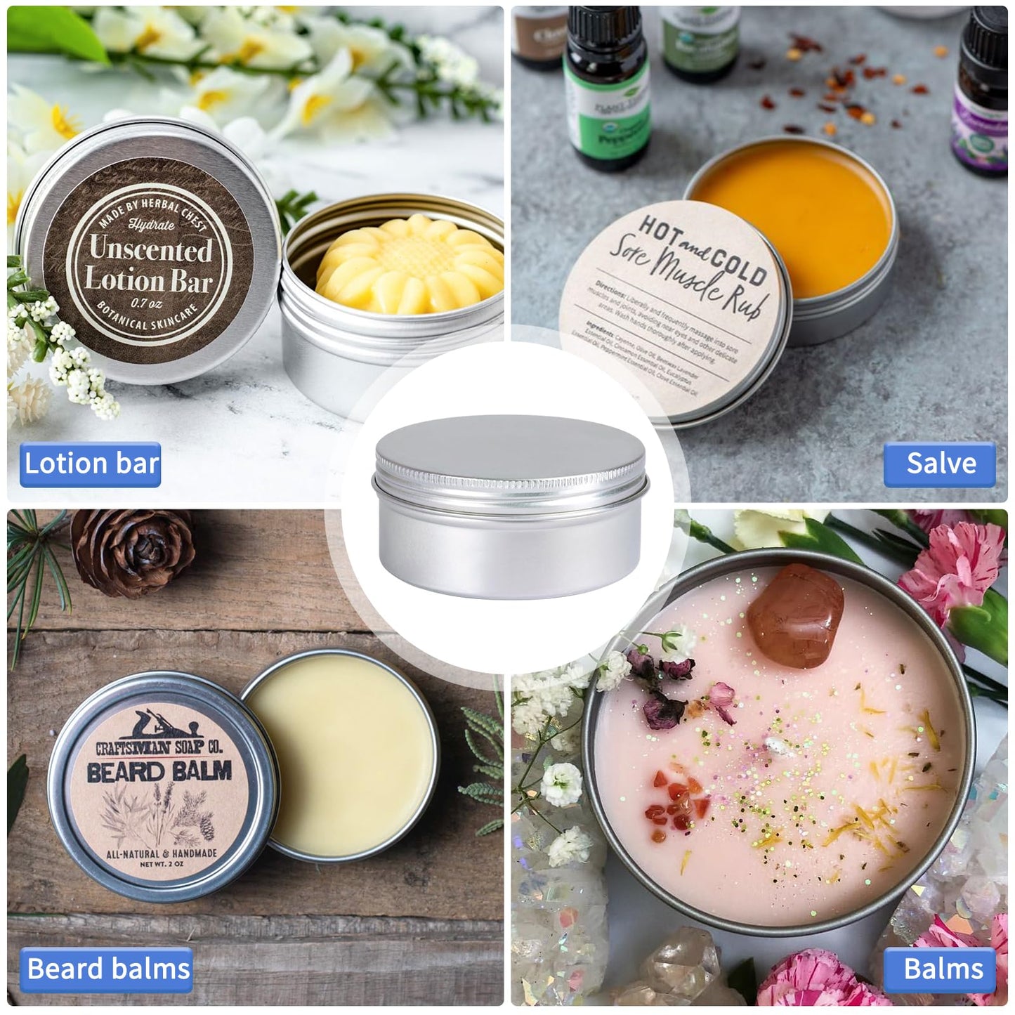 Moretoes 45 Pack Tins, 4oz Metal Round Tins Aluminum Empty Candle Tins with Screw Lid for Lotion Bars, Salve, Spices or Candles