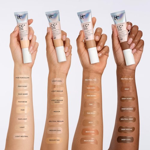 IT Cosmetics CC+ Nude Glow (Light Medium) - Medium Coverage Foundation with SPF 40 & Brightening Glow Serum, Lightweight Skin Tint, 2% Niacinamide + Hyaluronic Acid, Up to 24H Hydration - 1.08 fl oz