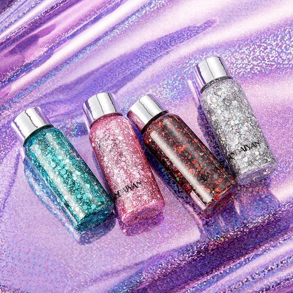 GL-Turelifes Mermaid Sequins Chunky Glitter Liquid Eyeshadow Glitter Body Gel Festival Glitter Cosmetic Face Hair Nails Makeup Long Lasting Sparkling 30g