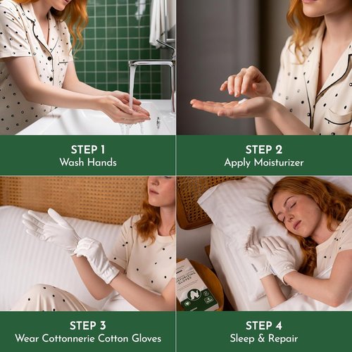 Cottonnerie Organic Cotton Gloves - Moisturizing Overnight Hand Care | 4 Pairs for Dry Hands