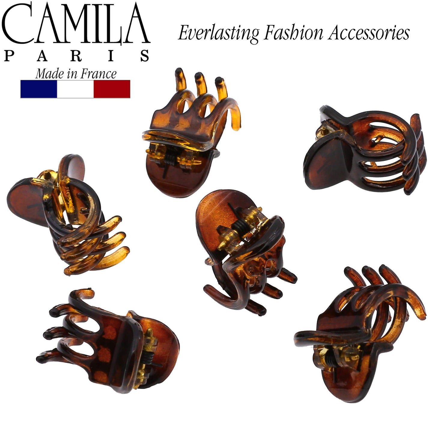 Camila Paris CP2374 French Hair Clip for Women, Set of 6 Extra Small Tortoise Shell Girls Hair Claw Clip Fashion Styling Hair Accessories for Women, Ladies Strong Hold Grip Clamp, Made in France