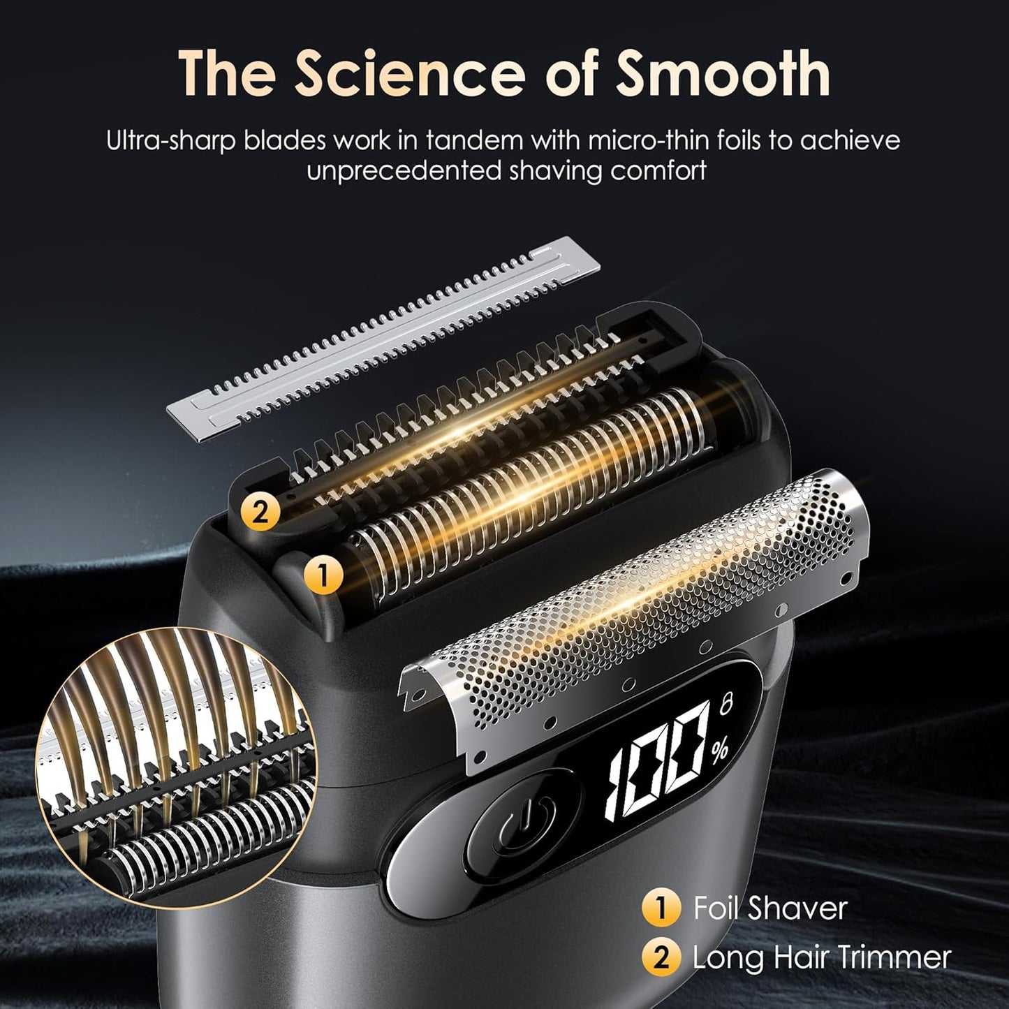 Skiennix Electric Razor - Foil Shaver & Beard Trimmer with LED Display | USB-C Fast Charge, IPX7 Waterproof, Charcoal Black