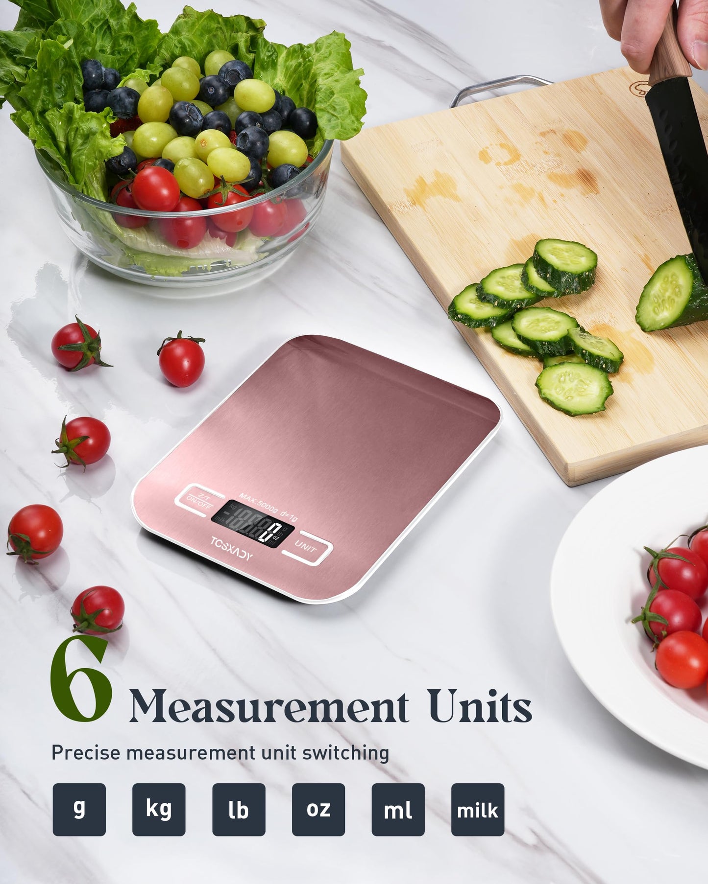 Food Scale, 11lb Digital Kitchen Scale with 6 Units LCD Display and Tare Function,Compact Design for Baking,Healthy Cooking,Meal Prep, 304 Stainless Steel