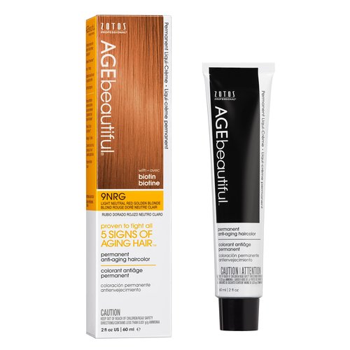 AGE beautiful Permanent Hair Color Dye Liqui Creme | 100% Gray Coverage | Anti-Aging Haircolor | Biotin for Thicker, Fuller Hair | Professional Salon Coloring | 8NRG Medium Neutral Red Golden Blonde