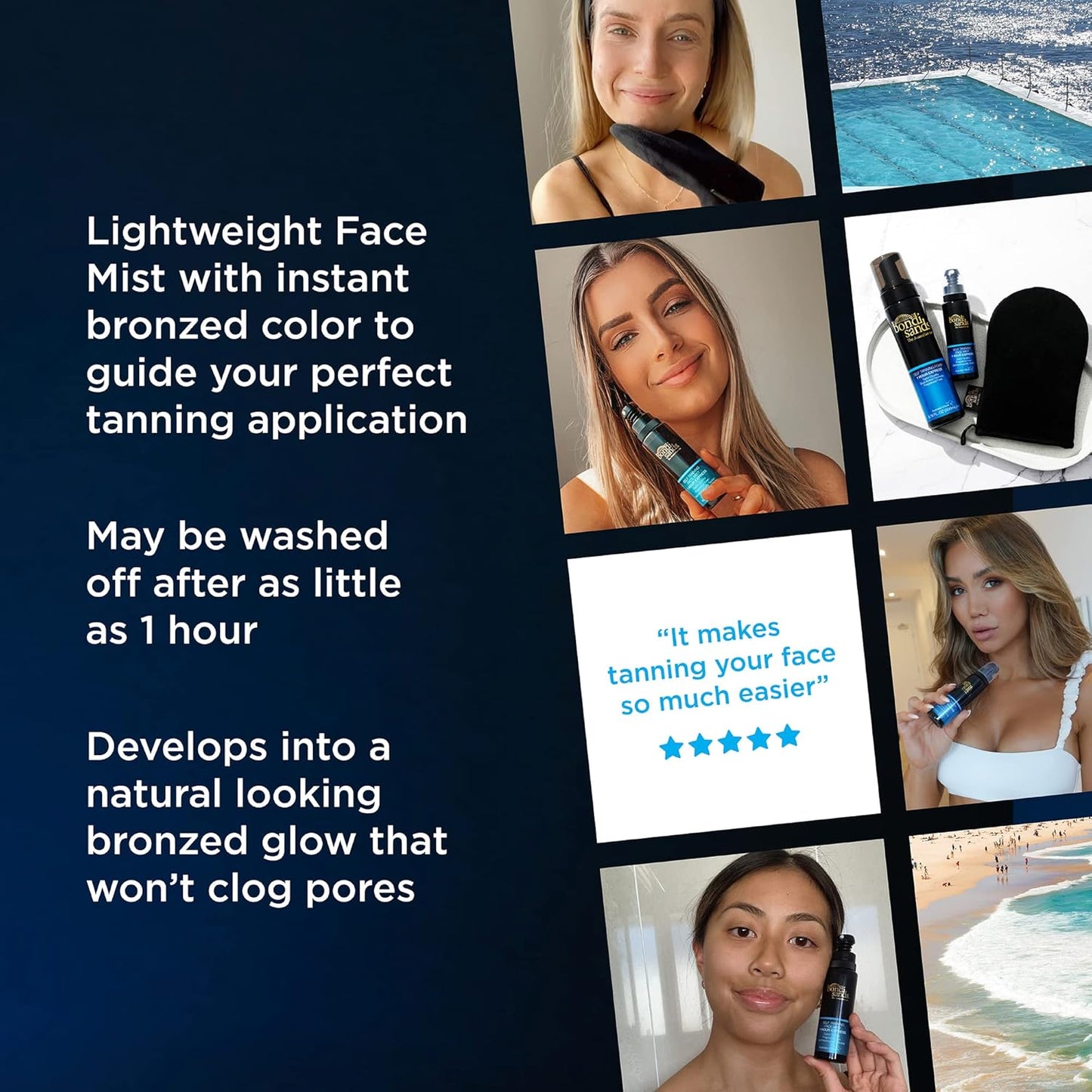 Bondi Sands 1 Hr Express Face & Body Bundle - Sunless Foam, Face Mist & Reusable Mitt for Flawless Tan