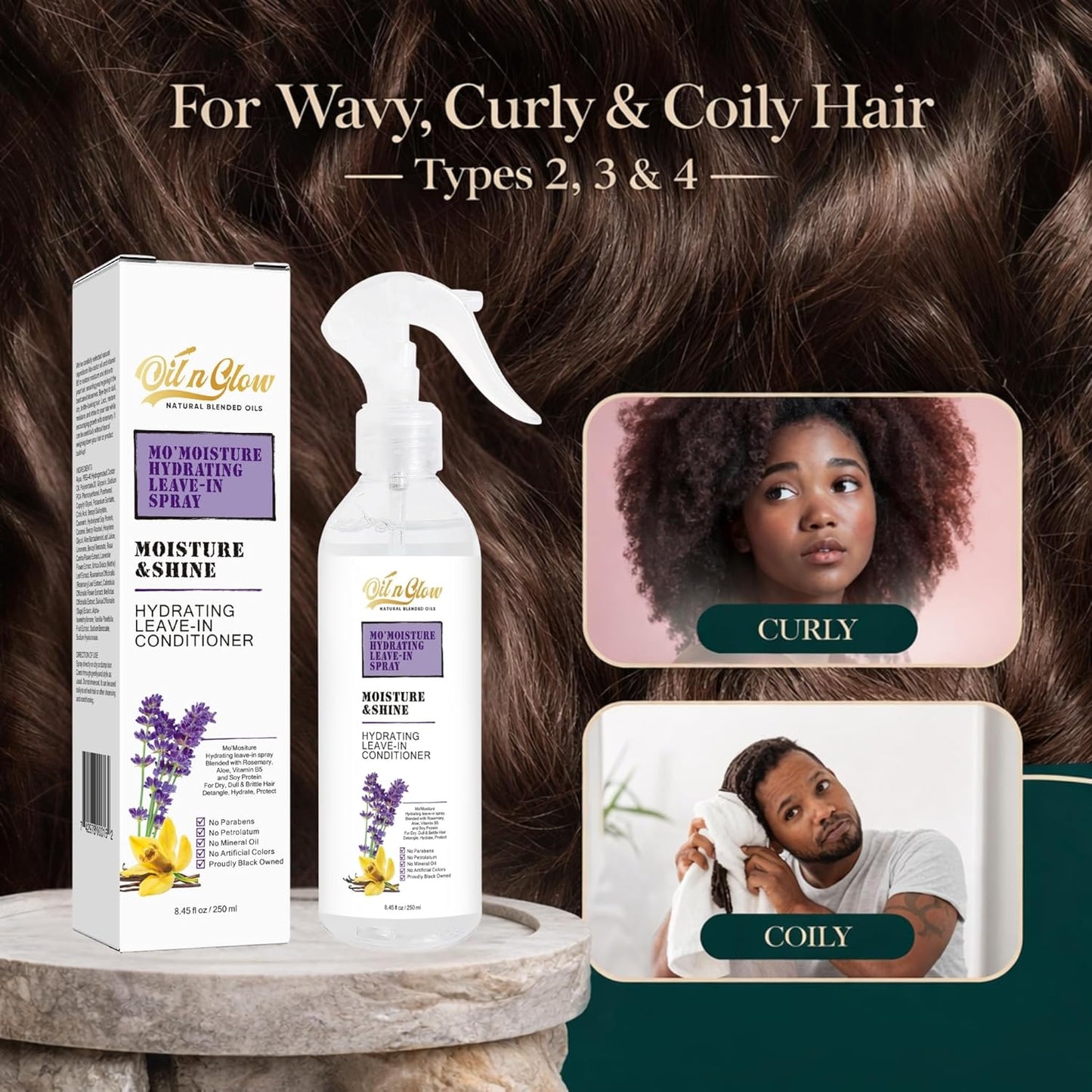 Skiennix Lightweight Leave-In Conditioner Spray - Rosemary & Castor Oil for Type 2-4 Hair | 8.45 Fl. Oz