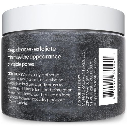 M3 Exfoliating Charcoal Scrub - Collagen & Stem Cells for Body Toning, Detox & Skin Smoothing