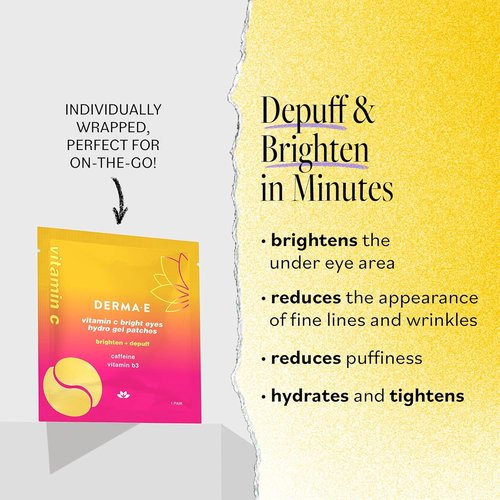 Derma E Vitamin C Bright Eyes Hydro Gel Under Eye Patches - Reduce Dark Circles & Puffiness (10 Ct)