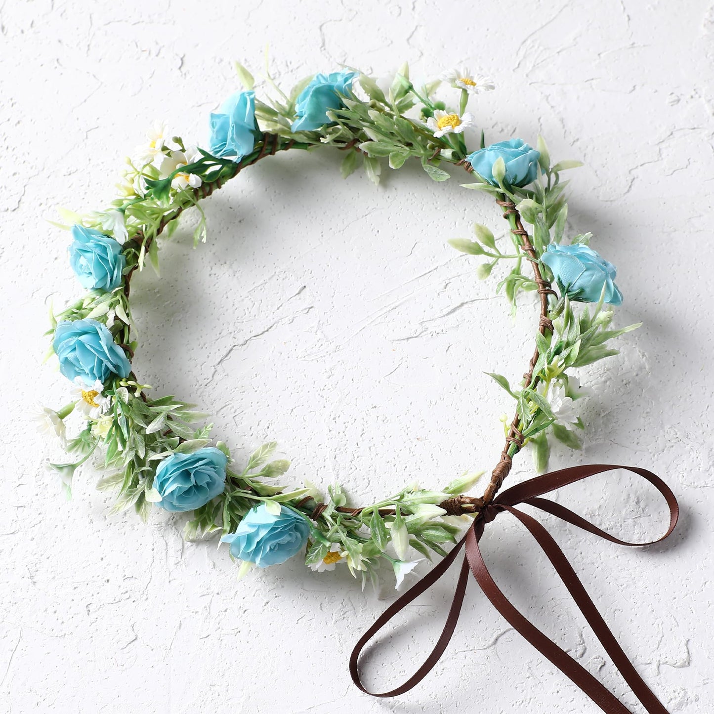 KorViSHOW Floral Crown Flower Headband - Blue Elegant Floral Headpiece Artificial Floral Crown Bridal Headpiece Photo Props for Women Girls Birthday Party Festivals