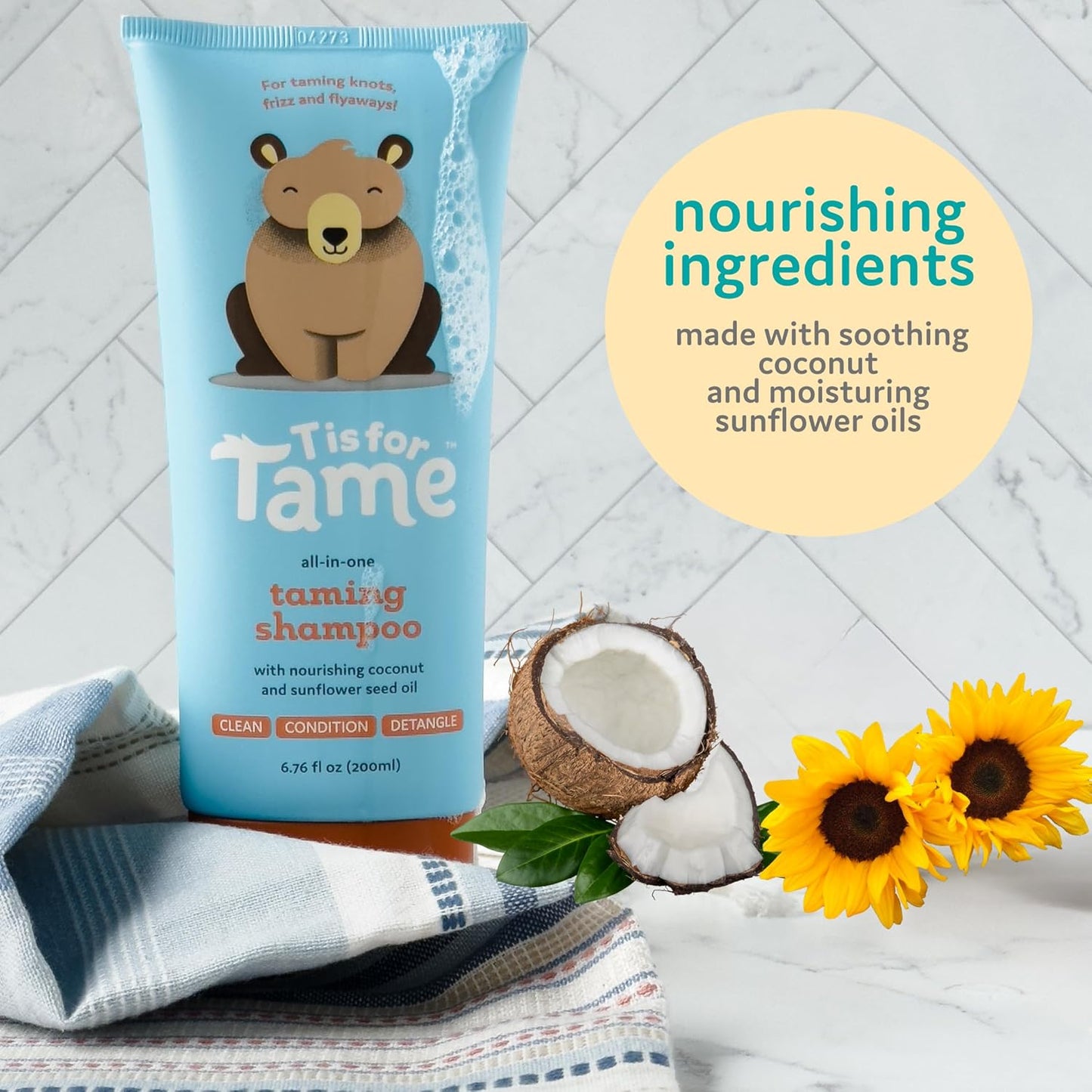 T Is For Tame - 3-in-1 Tear-Free Baby Shampoo, Conditioner & Detangler | Hypoallergenic, Plant-Based - 6.76 fl oz