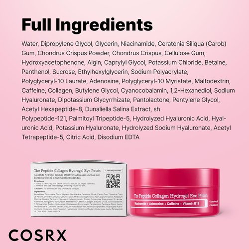 COSRX Pink Peptides Collagen Hydrogel Eye Patch - 60 Patches for Puffy Eyes & Dark Circles | Perfect Valentine’s Day Gift