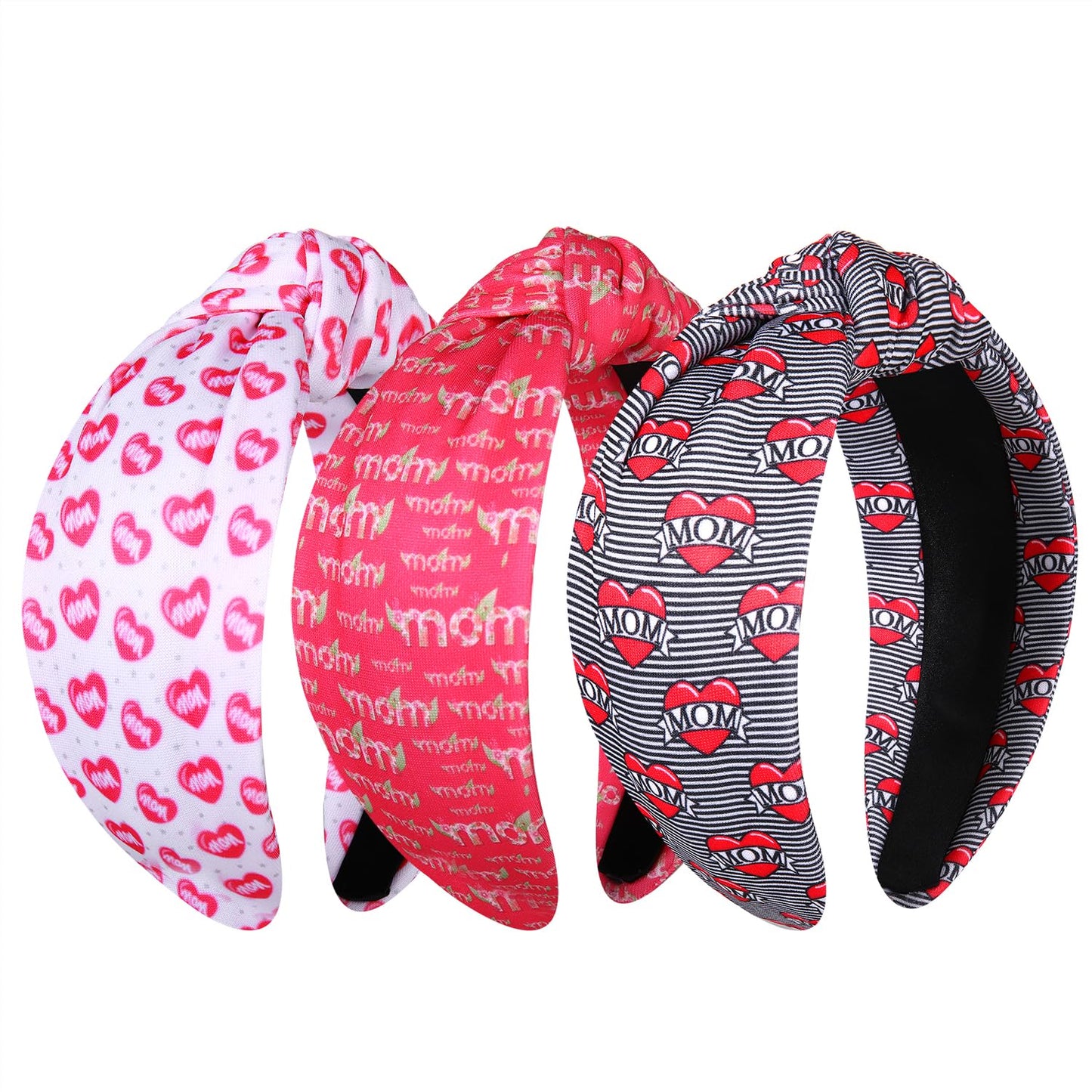 JERTOCLE Holiday Headband Accessories for Women Printed Heart Knotted Headband Mother's Day Birthday Decor Gifts (Mom A)