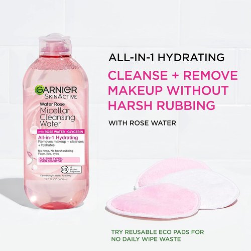 Garnier Micellar Water - Hydrating Facial Cleanser & Makeup Remover with Rose Water | 13.5 Fl Oz (400mL), 2 Count