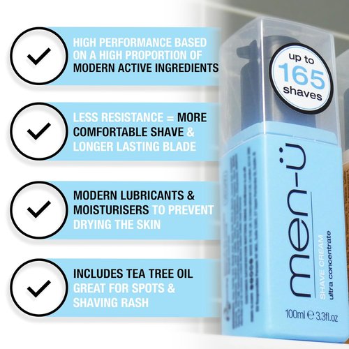 men-ü High-Performance Shave Cream Refill - Ultra-Concentrated Formula with Tea Tree Oil | 3.3 Fl Oz, Up to 165 Shaves