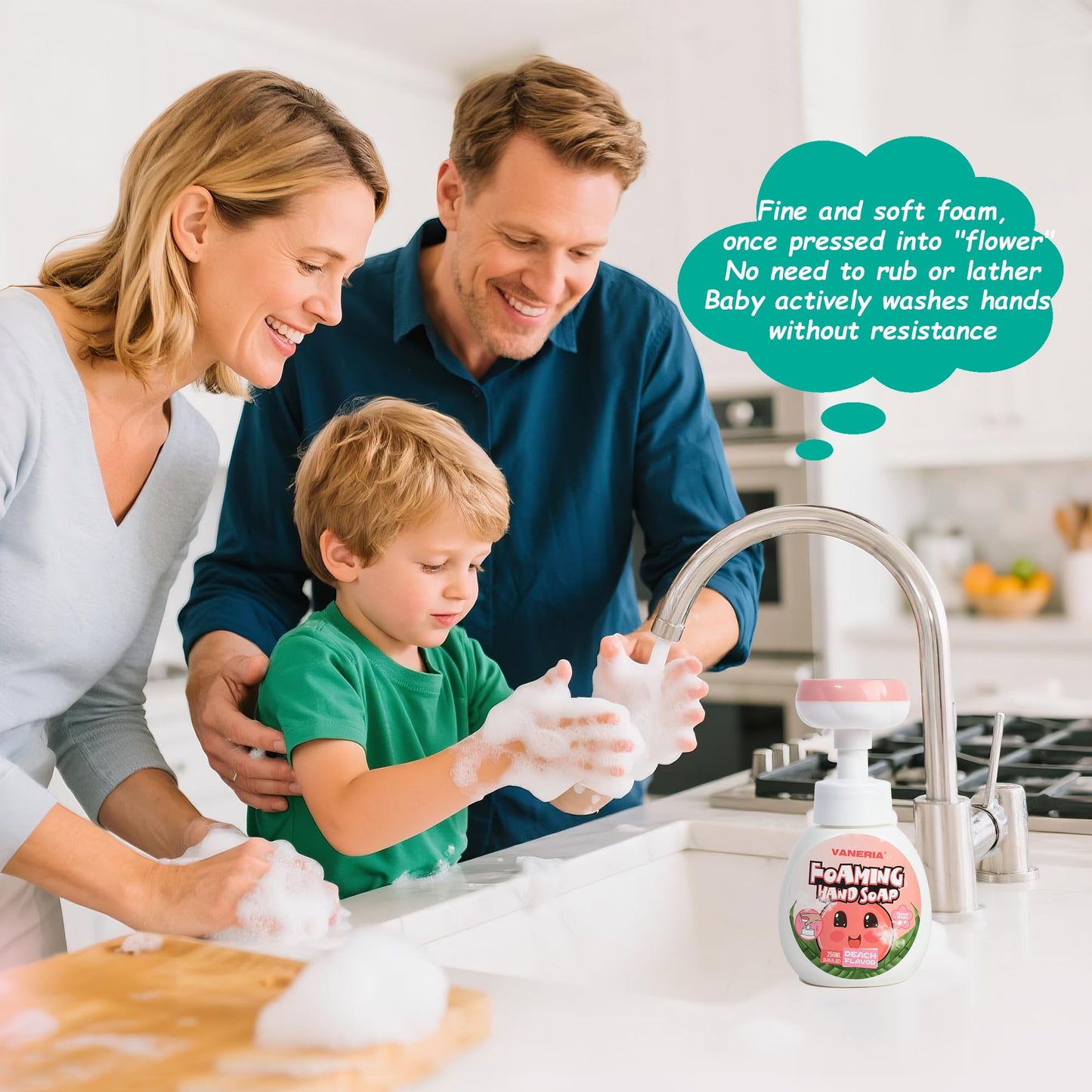 VANERIA Kids Foaming Hand Soap,Flower Stamp,Moisturizing and Gentle Hand Soap for Baby,Kids and Adults with Sensitive Skin 250ml/8.45 Fl Oz