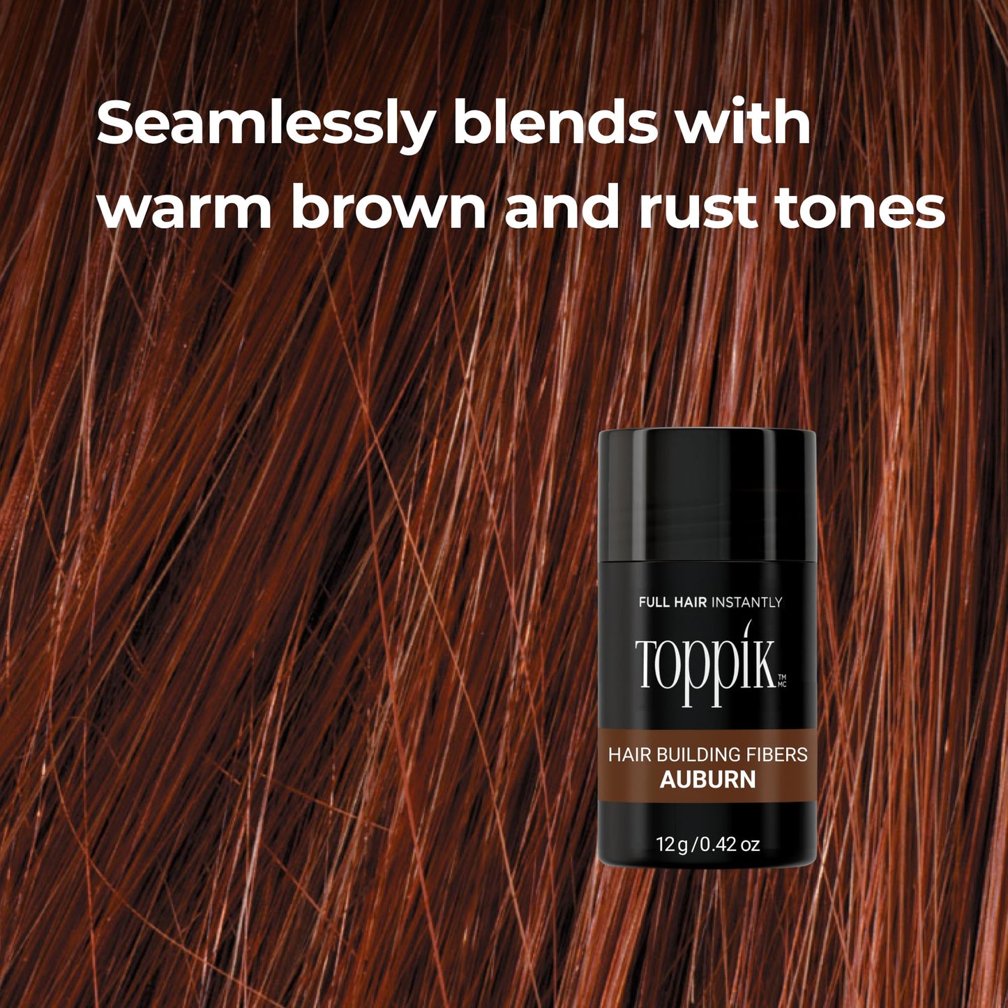 Toppik Hair Building Fibers, Auburn, 1.94 Ounce Fill In Fine or Thinning Hair, Instantly Thicker, Fuller Looking, 9 Shades for Men & Women, Keratin Protein Formula